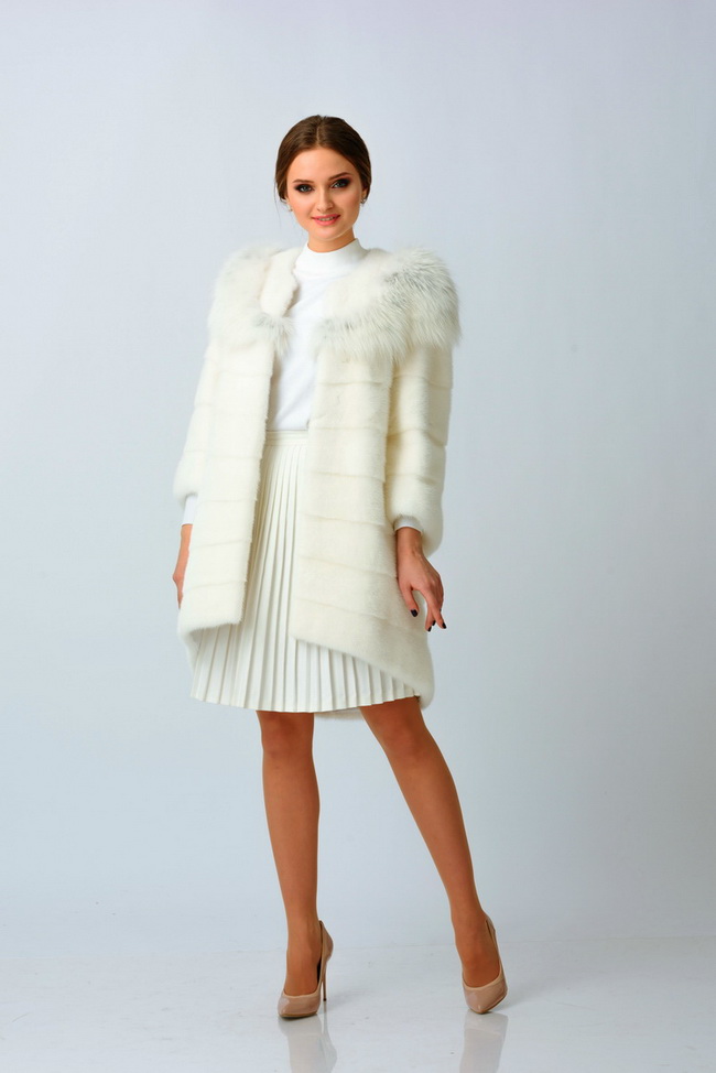 Купить белое полупальто из норки и снежной лисы ПП4-081