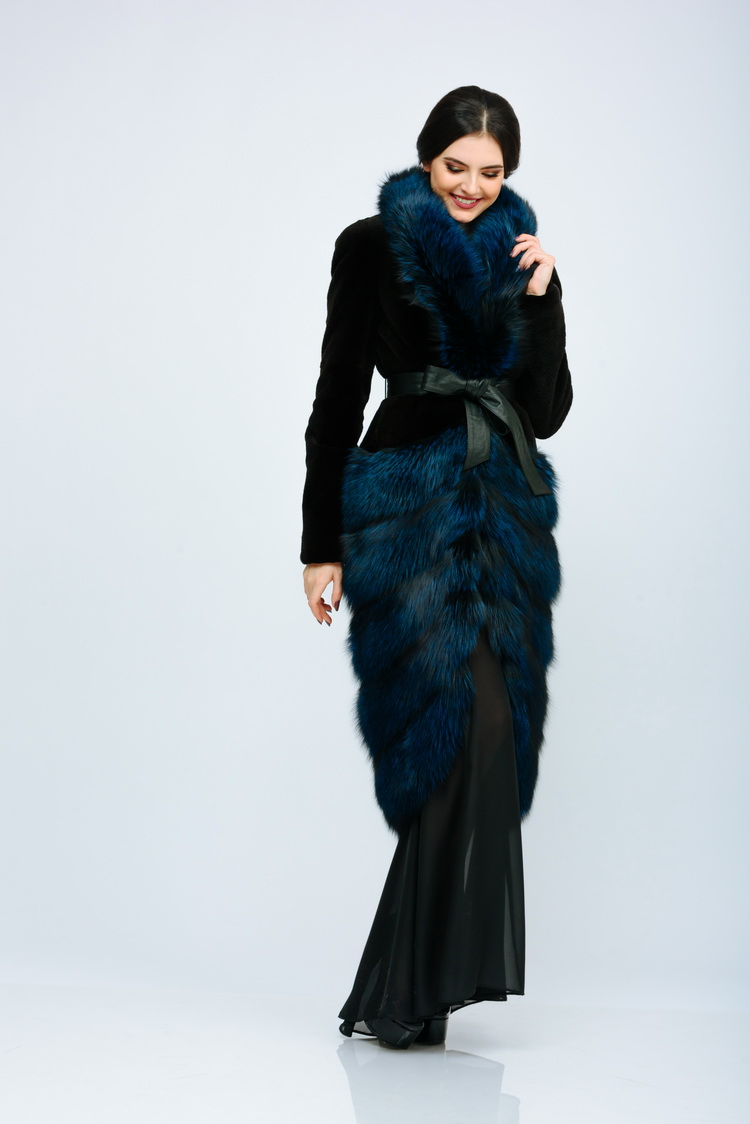 Пальто из меха норки и лисицы ПТ5-037